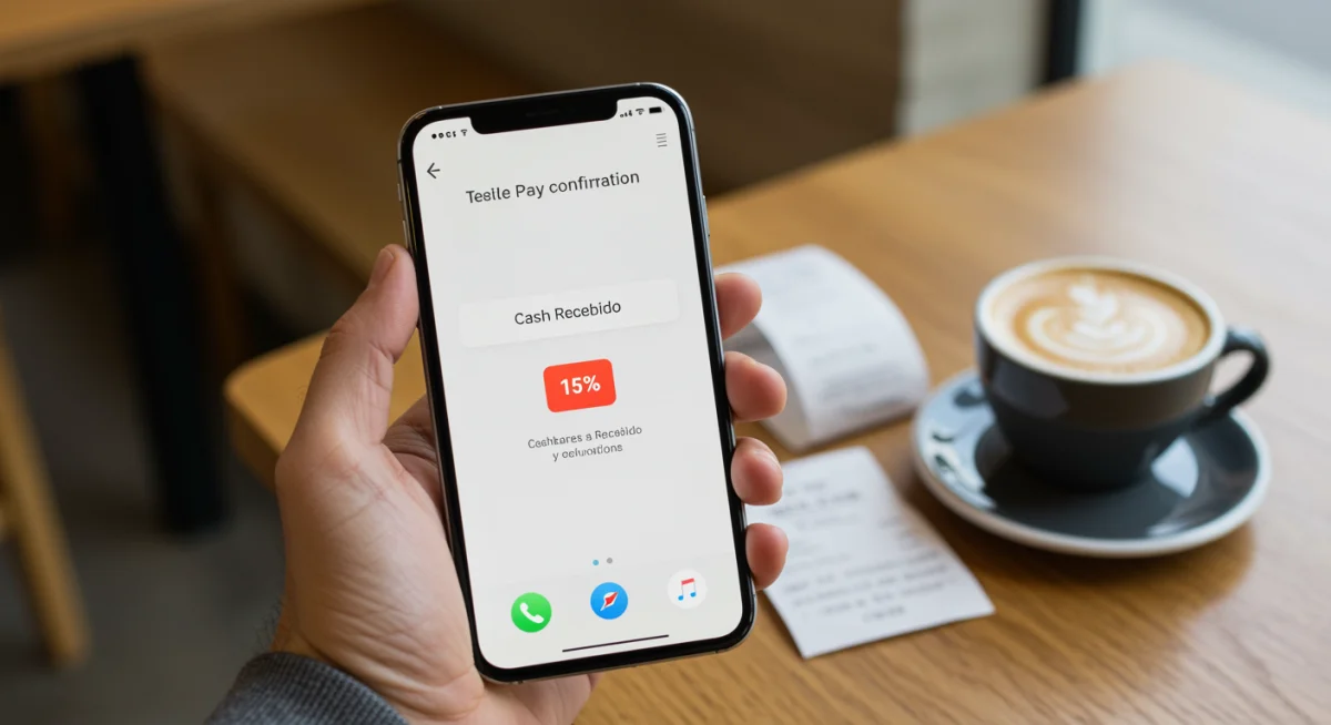 Tela do iPhone mostrando confirmação de pagamento com Apple Pay e notificação de cashback recebido.