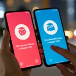 Smartphone exibindo ícones de aplicativos de aprendizado de idiomas, representando as ferramentas essenciais para fluência em 2025.