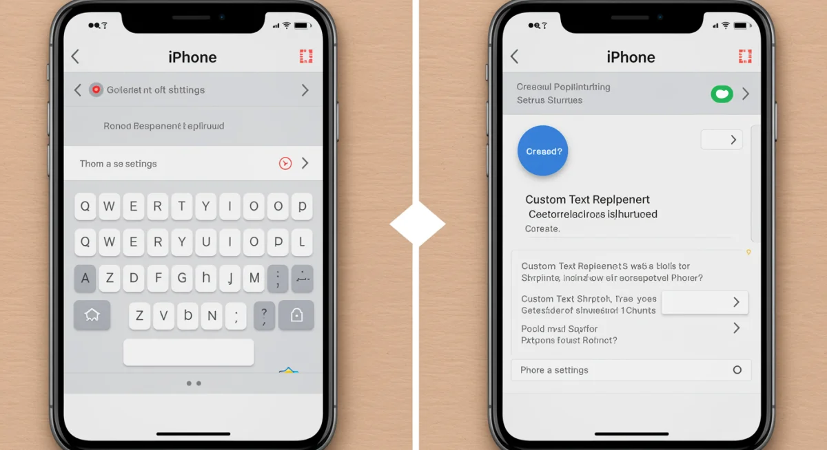 Configurações do teclado do iPhone, mostrando a criação de um atalho de substituição de texto para produtividade.