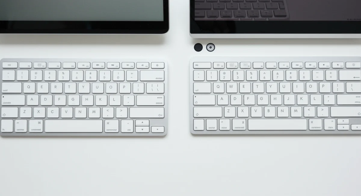 Comparação entre Magic Keyboard com Touch ID e modelo anterior, evidenciando as novidades.