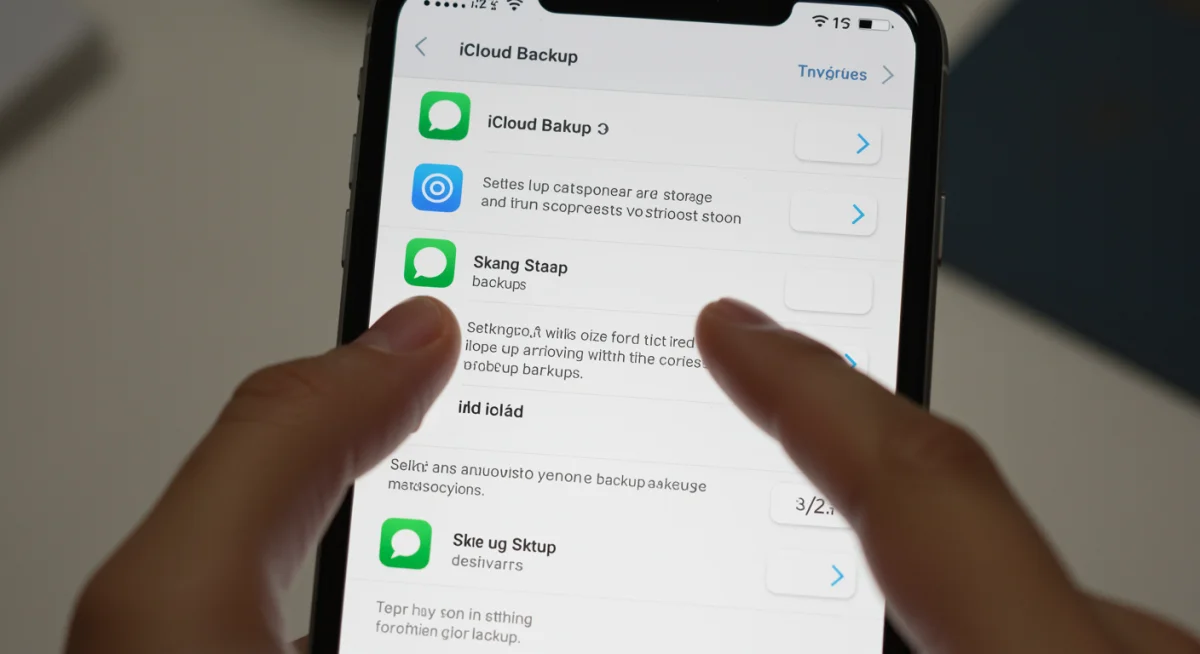 Mão configurando backup do iCloud no iPhone