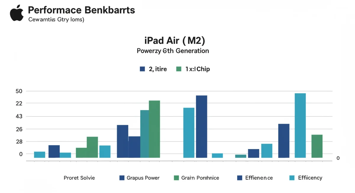 Gráfico de desempenho comparando o chip M2 do iPad Air (6ª Geração) com o chip M1 de modelos anteriores.