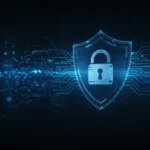 Um escudo digital com cadeado, simbolizando a proteção de dados online em 2025.