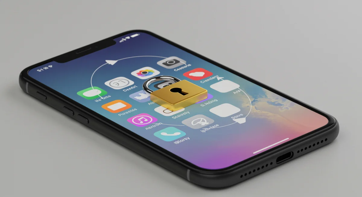 Conceito de privacidade de dados no iOS 18 com ícone de cadeado