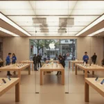 Apple São Paulo: Horários, Workshops e Inauguração em 2025 Interior moderno e movimentado da nova loja da Apple em São Paulo, com produtos em exposição e clientes sendo atendidos.