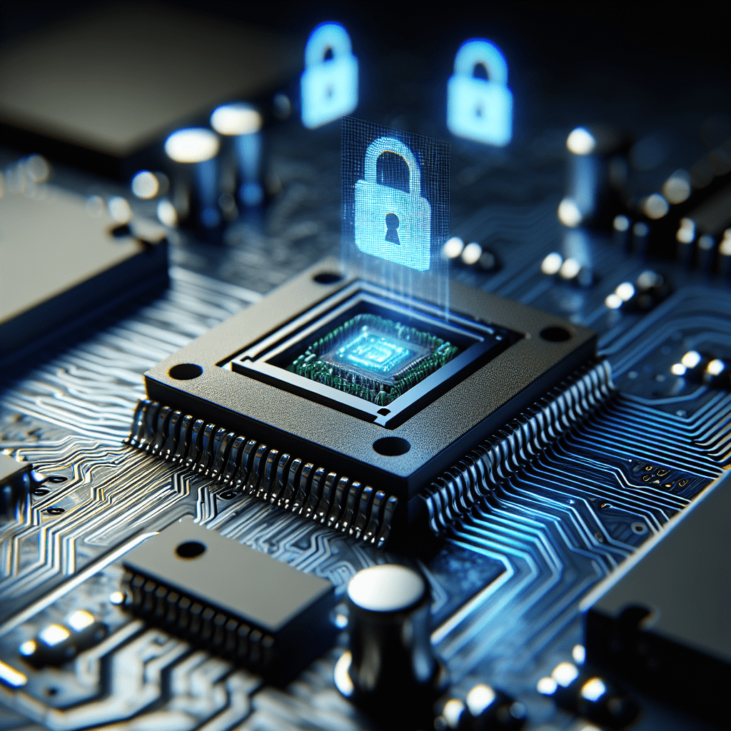 Apple Traz Passaporte Digital ao iPhone Oficialmente Chip Secure Element com símbolos de criptografia representando a tecnologia de segurança do passaporte digital