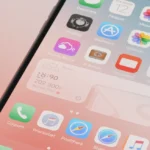 Tela inicial de iPhone personalizada com widgets exclusivos e aplicativos organizados de forma estética e funcional.